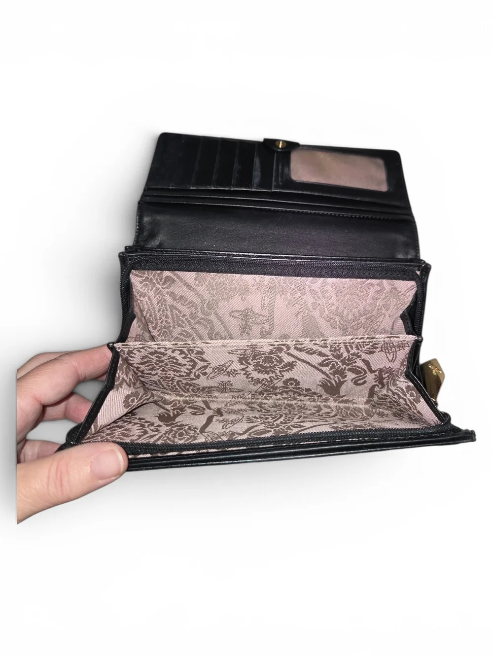 Vivienne Westwood Black Leather Get A Iife Long Wallet with Gold Orb Accent - Picture 6 of 7